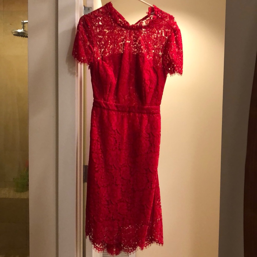 Diane von furstenberg red lace alma dress